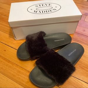 Steve Madden faux fur slides